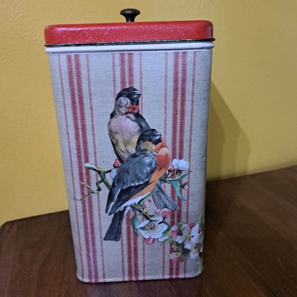Vintage Bird Design Tin Canister